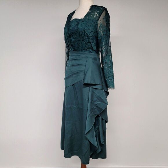 Lady Temperament Lace Stitched Ruffle High Waist Dress Size Medium - Picture 2 of 8